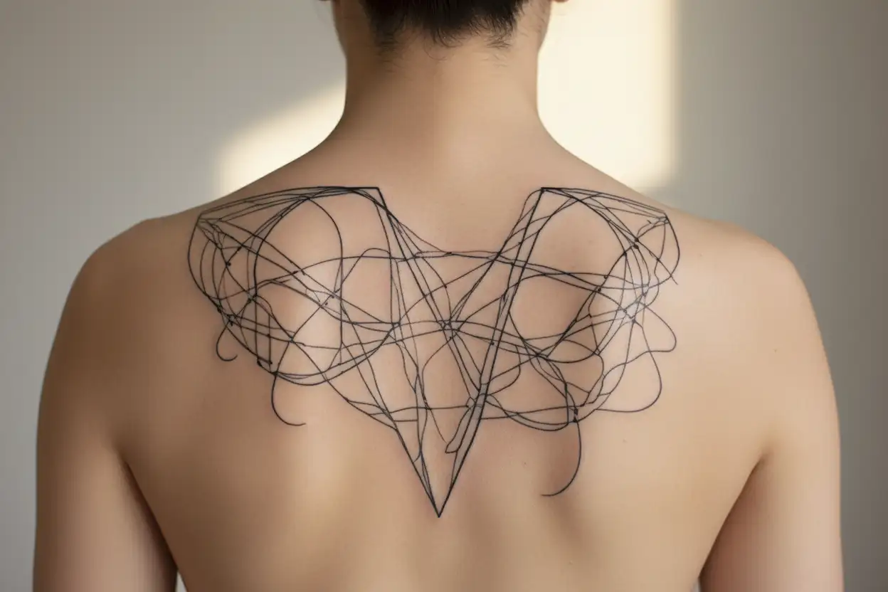 fluid geometric design 666 with undulating lines on the left buttock tattoo design idea