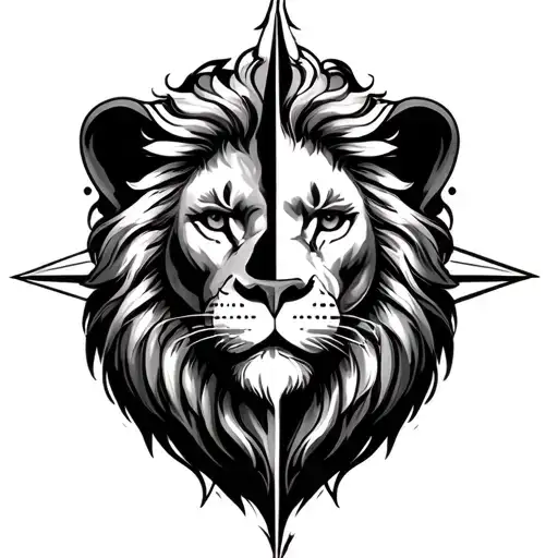 half Compass and half lion head tattoo design idea