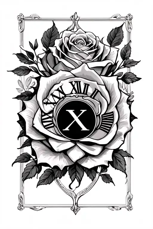 rose bed with Roman numerals in the middle tattoo design idea