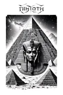 3 Pyramids of giza with Thoth egyptian god in the forefront and a galaxy overhead tattoo design idea