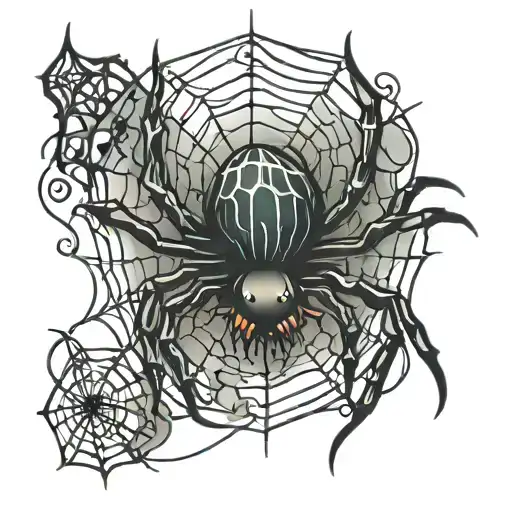 spider and spider webs hanging tattoo design idea