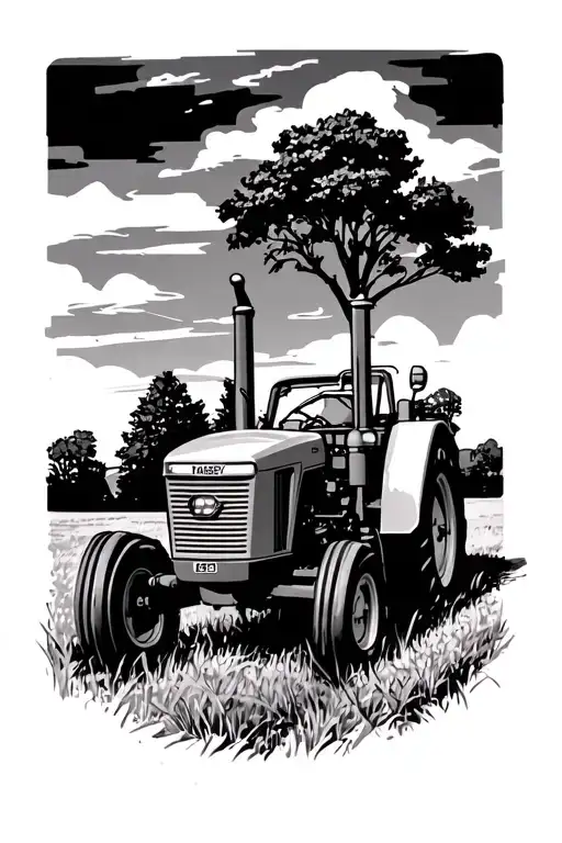 Farm Scene With Vintage Massey Tractor tattoo design idea