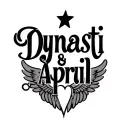 "Dynasti & April" "Dynasti & April" "Dynasti & April" name in shape of heart with wings and 5 point stars tattoo design idea
