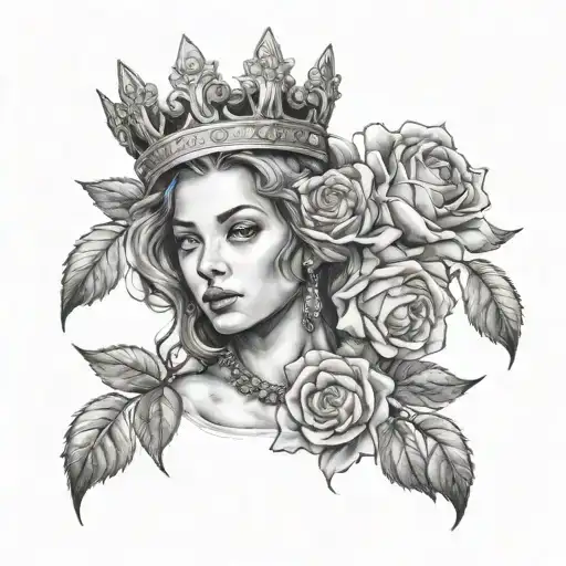 portrait of young women with roses and a crown tattoo design idea
