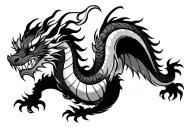 single head traditional Japanese dragon without wings black and grey full length design tattoo design idea