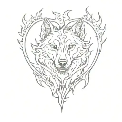 fire heart, wolf and lighter tattoo design idea