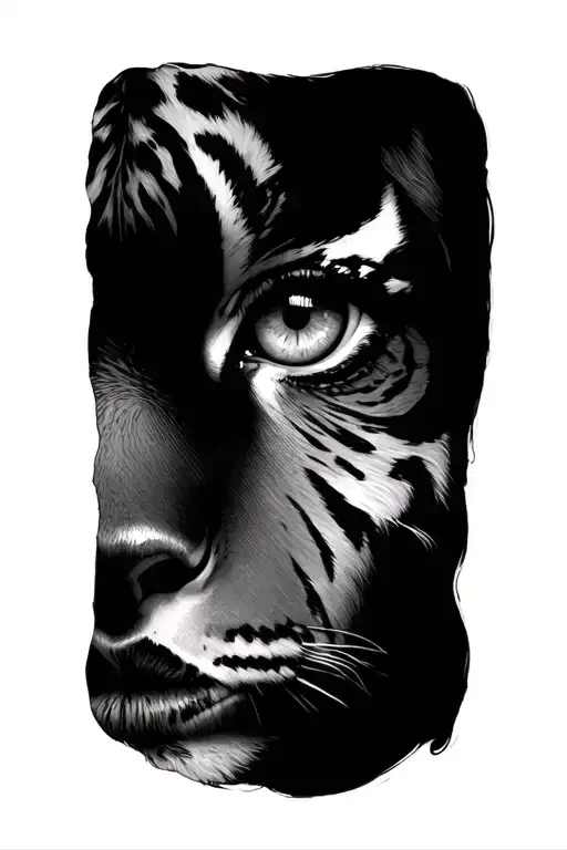 tiger eyes and a woman's eye  tattoo design idea