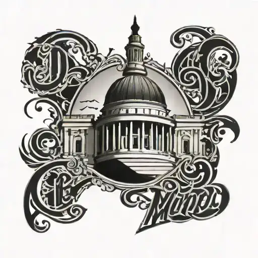 DC Capitol with Murda Capital lettering complemented tattoo design idea