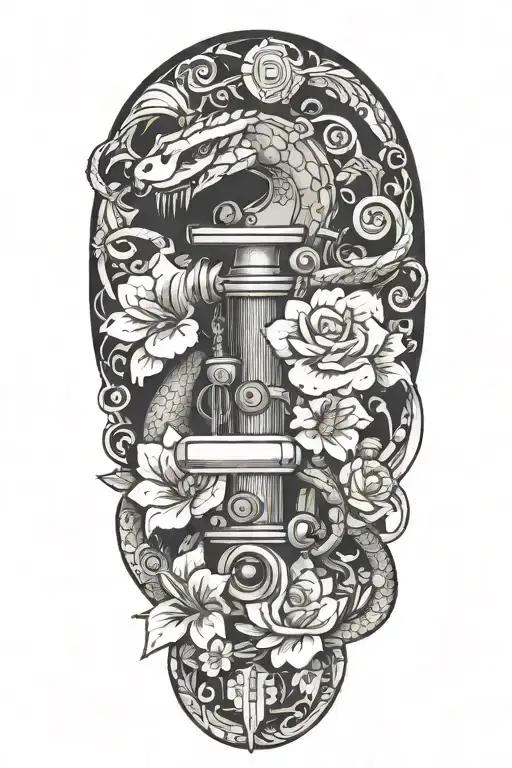 tattoo machine with snake and flowers tattoo design idea