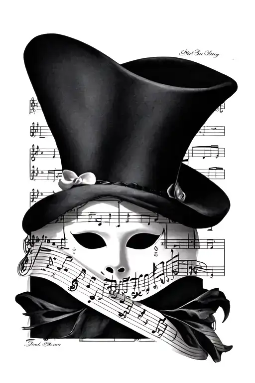 mask venice music sheet tattoo design idea