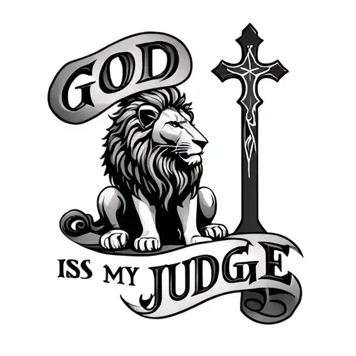 "God is my judge" lion and cross tattoo tattoo design idea