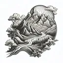 A mountain landscape with a winding road symbolizing the journey of recovery tattoo design idea