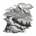 A mountain landscape with a winding road symbolizing the journey of recovery tattoo design idea