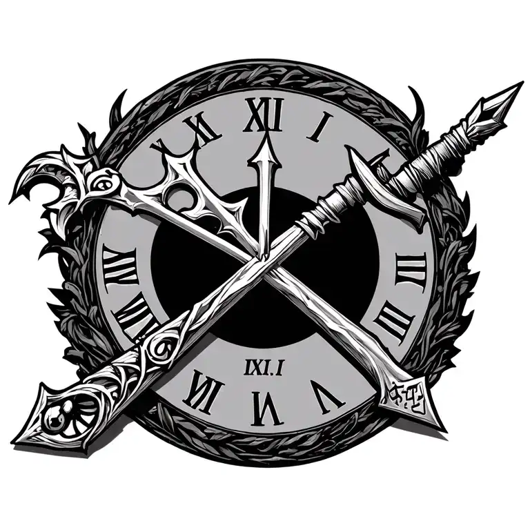 Keyblade with Barbados trident and Roman numeral date III.X.MCMXCIV tattoo design idea