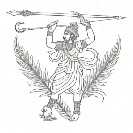 loard murugan divine javelin spear with peacock with rooster tattoo design idea