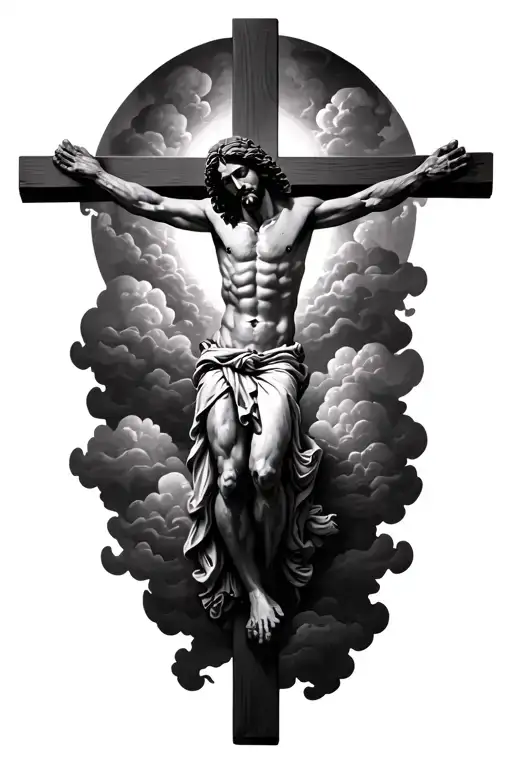3 Jesus on cross with clouds tattoo design idea
