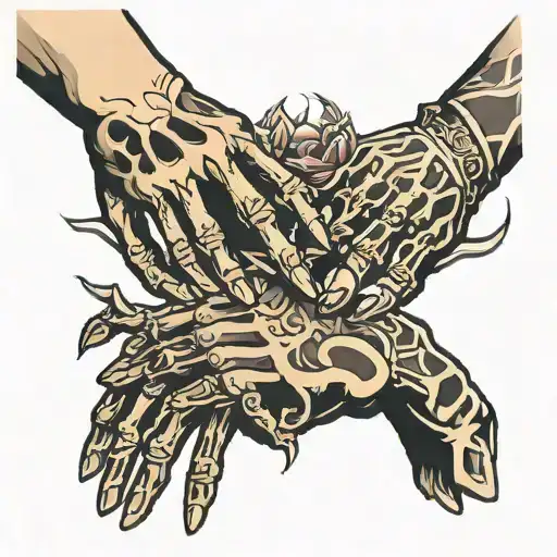 handshake skeleton hand and human hand tattoo design idea