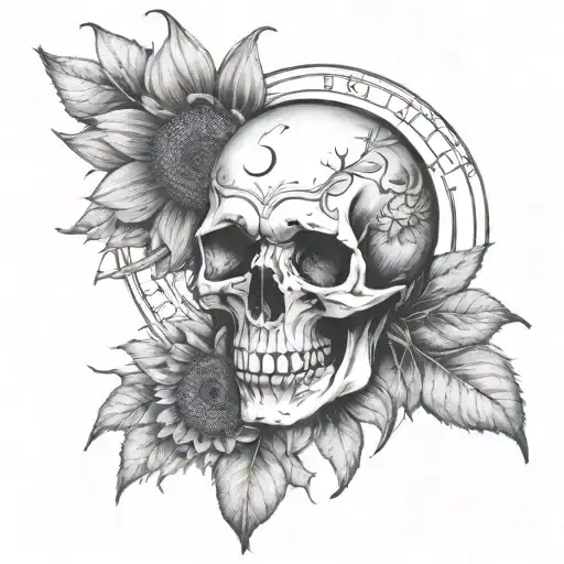sunflower skull moon tattoo design idea
