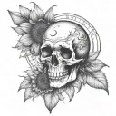 sunflower skull moon tattoo design idea