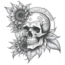 sunflower skull moon tattoo design idea