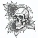 sunflower skull moon tattoo design idea