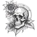 sunflower skull moon tattoo design idea