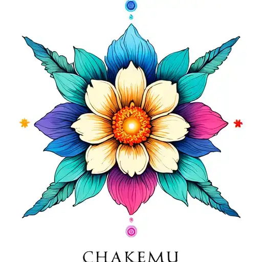 7 Chakras represented as delicate flowers tattoo design idea