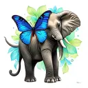 Elephant And Butterfly with blue and green ribbons in body of butterfly tattoo design idea