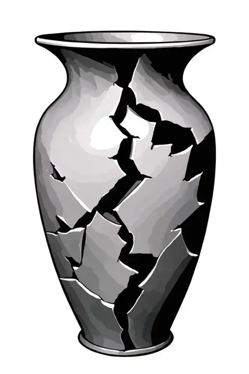 tall sleek broken vase put back together tattoo design idea