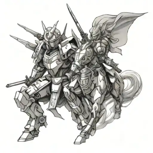gundam unicorn and samurai warrior battling tattoo design idea