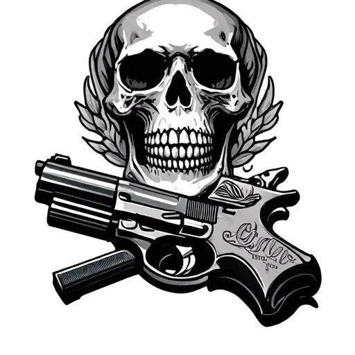 skull and gun tattoo design idea