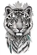 tiger with feathers dangling tattoo design idea