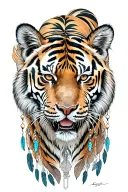 tiger with feathers dangling tattoo design idea