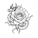 dragon wrapping a rose intertwined tattoo design idea