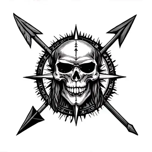 native warrior skull, arrow compass sleeve tattoo design tattoo design idea