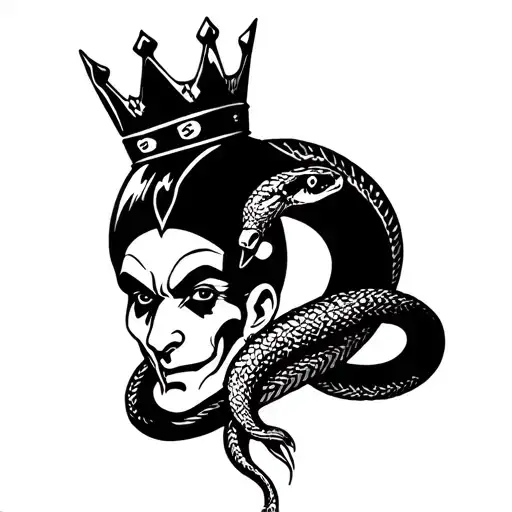 Crown against the cap the jester with a snake with money tattoo design idea