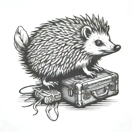 hedgehog with suitcase tattoo design idea
