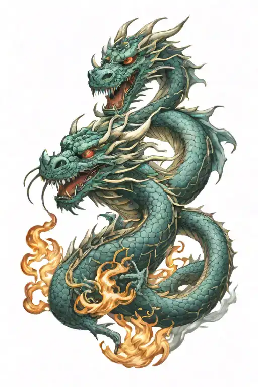 dragons in chinese style fire and water dragon long tattoo design idea