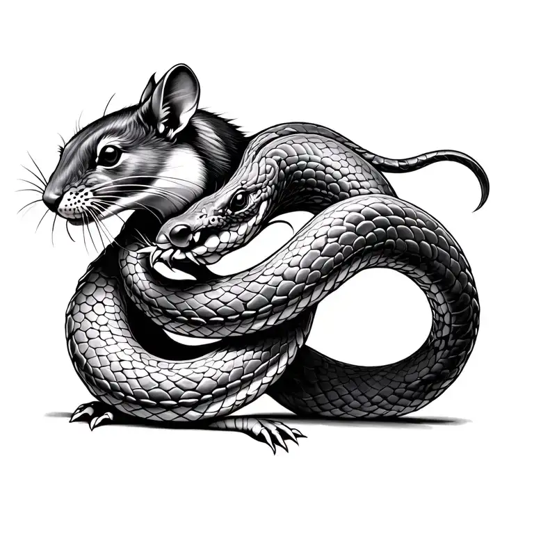 Chinese zodiac snake holding a rat tattoo design idea