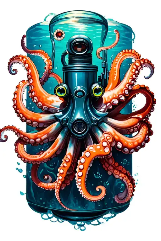 octopus and scuba tank tattoo design idea