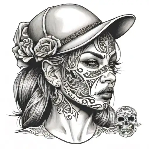 Gangsta women face tattoo design idea