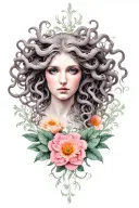 woman face medusa head tattoo flowers tattoo design idea