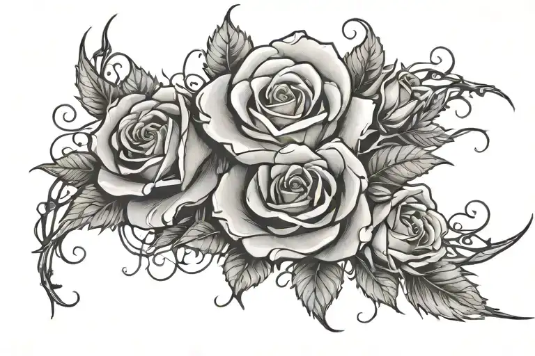 Kenzie in cursive with roses and thorns wrapping tattoo design idea
