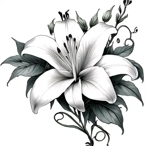lily with vines wrapping tattoo design idea