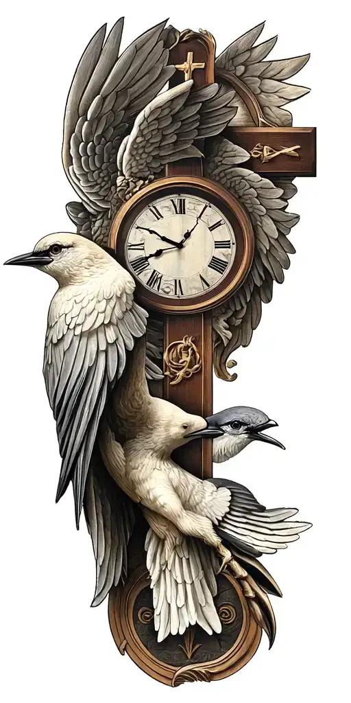 jesus christ cross swallow bird clock face made tattoo design idea