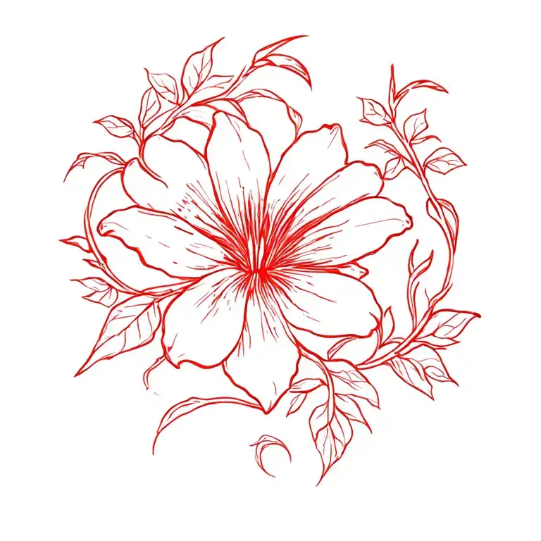 flor de maga fine line 2 inches wide with vines red tattoo design idea