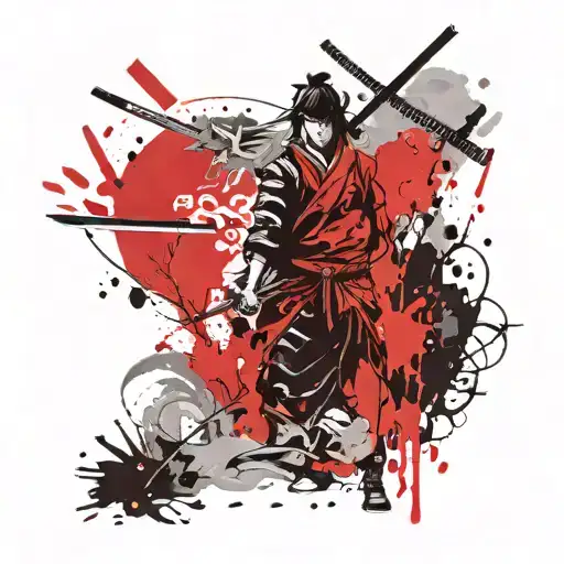 samurai with a girl tattoo design idea