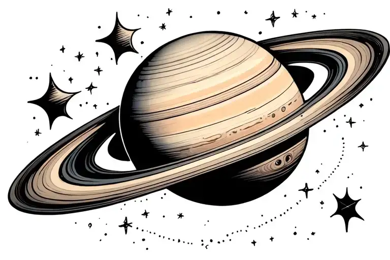 Saturn in space with Uranus surrounded by space and tiny dotted stars tattoo design idea