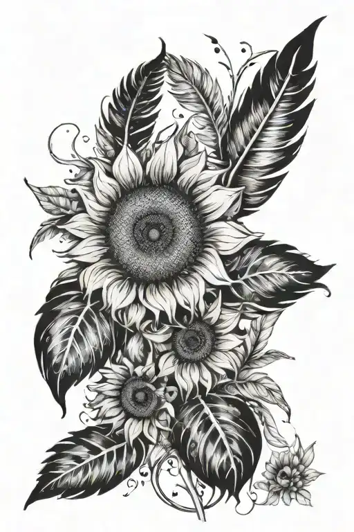  sunflower and a feather cascading watercolor rainbows tattoo design idea