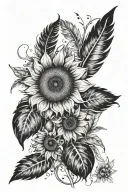  sunflower and a feather cascading watercolor rainbows tattoo design idea